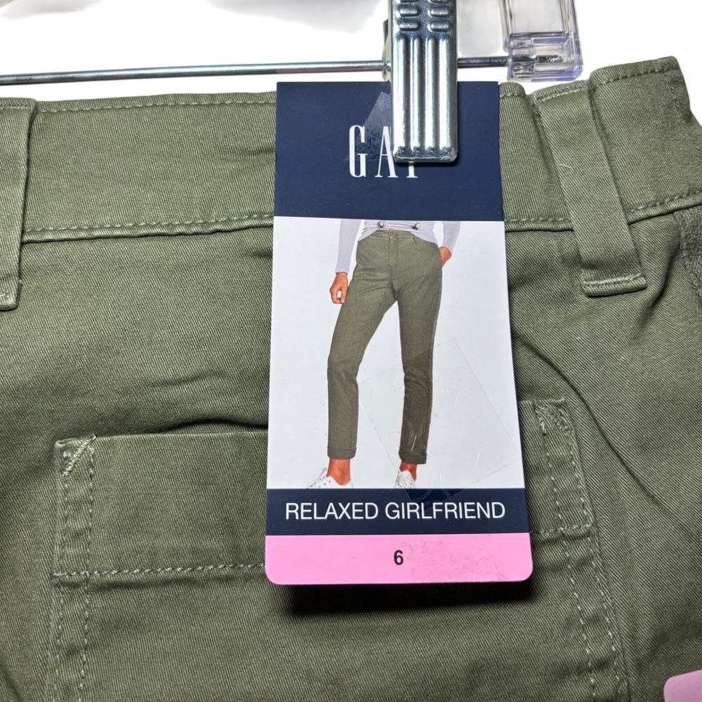 Gap Relaxed Girlfriend Chino Pants Womens 6 Olive Green Cuffed Mid Rise New - Picture 8 of 10